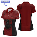 Front and back view of women’s Black Widow Spider Bowling Polo with custom name option