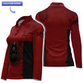 Long sleeve view of women’s Black Widow Spider Bowling Polo with custom name option