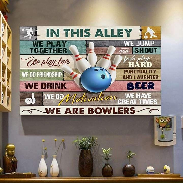 Motivational "In This Alley" wall art with colorful text and bowling graphics, perfect for any bowling enthusiast.