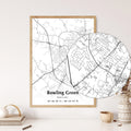 Framed city map of Bowling Green, Kentucky, with detailed streets and neighborhood areas.