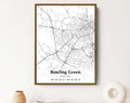 Bowling Green city map displayed in a modern frame on a shelf, featuring street details.