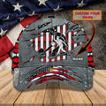Personalized bowling hat with an American flag design and bowler image, customizable with your name