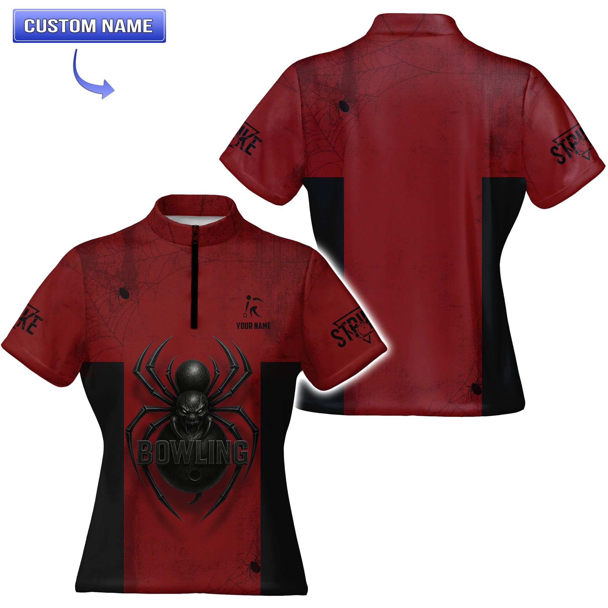 Custom Spider Bowling Jersey for women with personalized name.