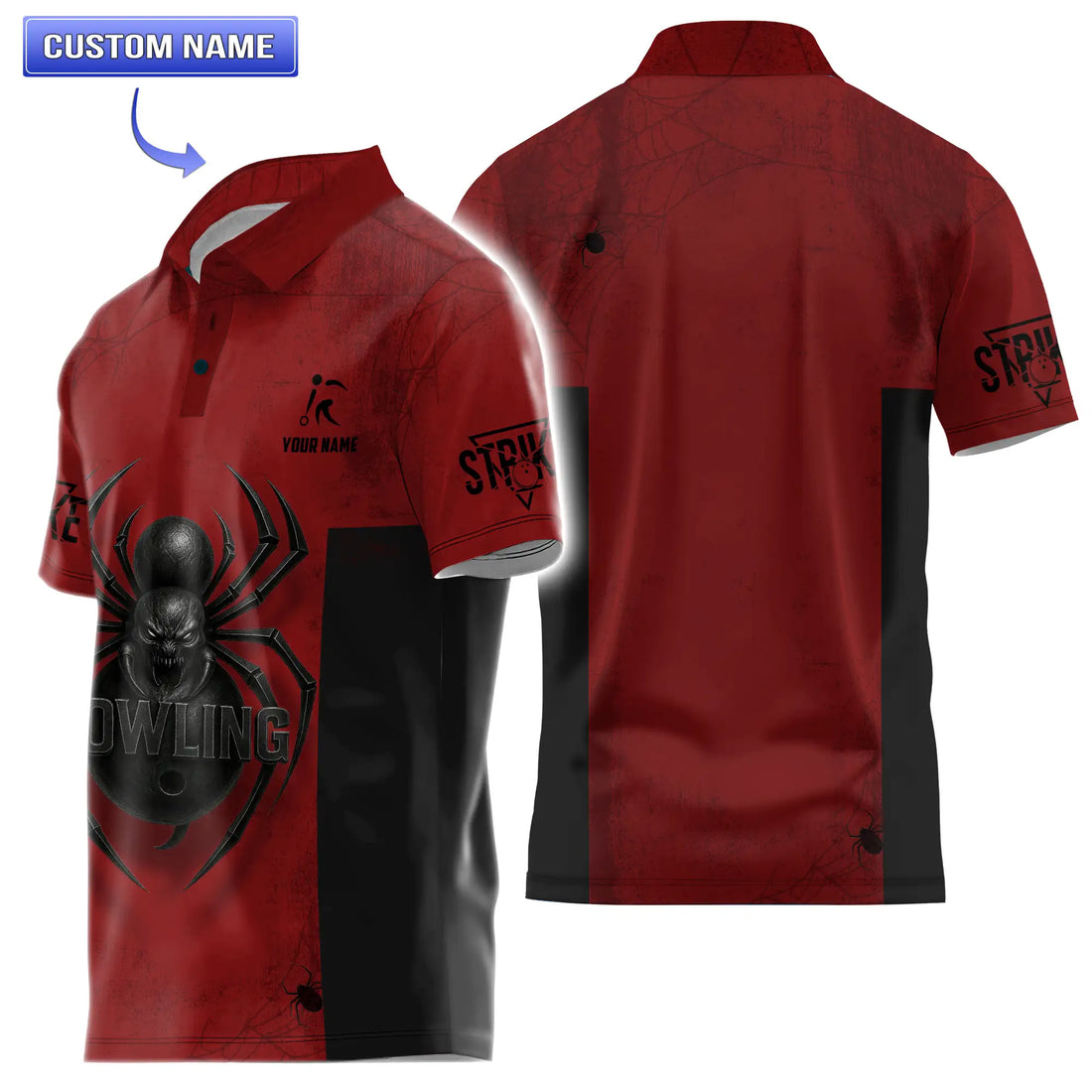 Custom Spider Bowling Polo Shirt with short sleeves men and personalized name option