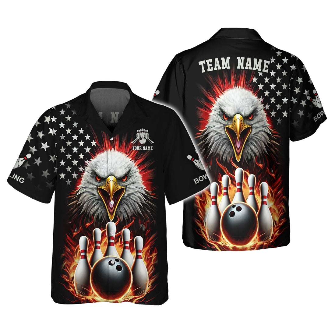 USA Eagle Flag Bowling T Shirt, Custom Name Superb Bowling Shirts, Bowling Presents