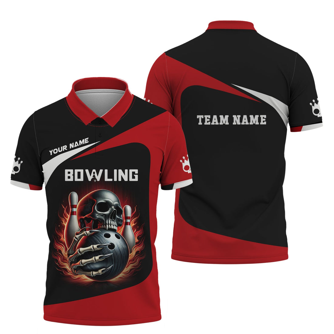 Fiery Skull Bowling Jersey, Custom Team Name & Player Name T Shirt, Bowling Presents
