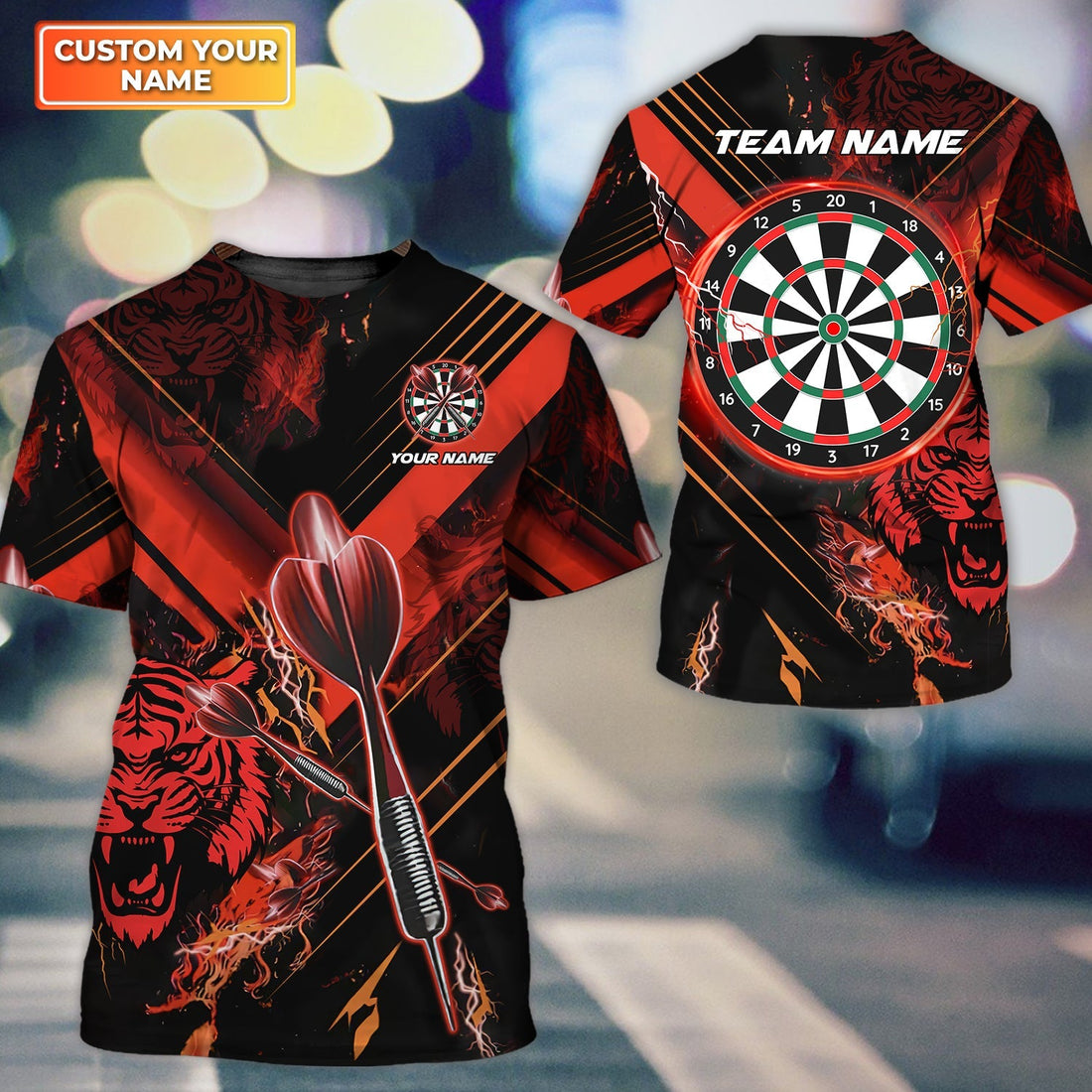Fire Tiger Personalized Name & Team Name 3D Shirts For Dart Team Player