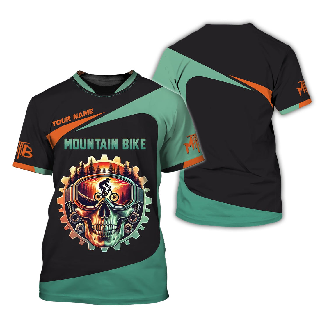 Custom Name Mountain Bike 3D T-Shirt With Skullcap Design, Lightweight Sportswear, Personalized MTB Apparel, Gift for Cyclists