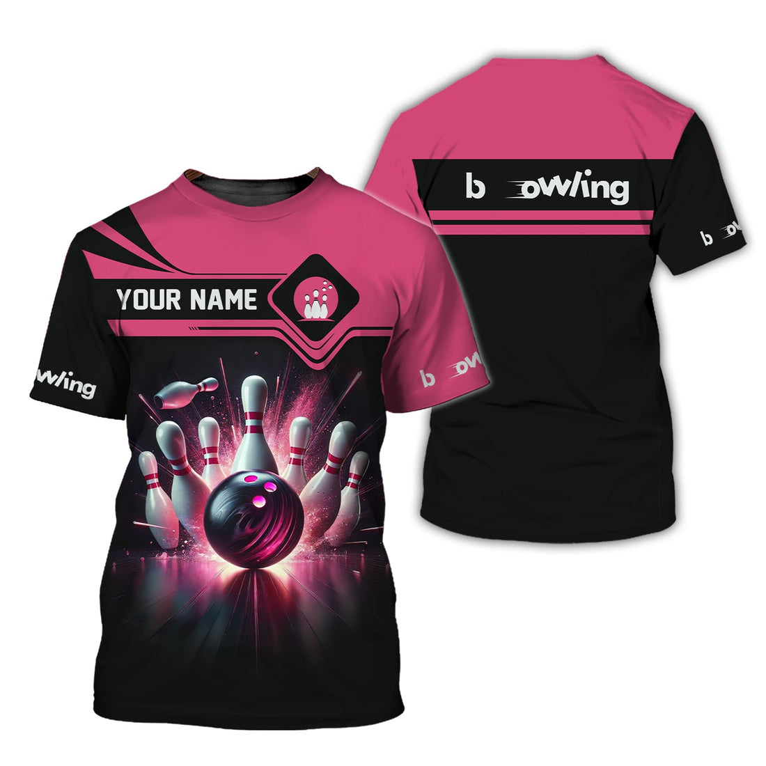 Pink Strike Bowling Personalized Name 3D Polo Shirt, Bowling T-Shirt, Gift For Bowler