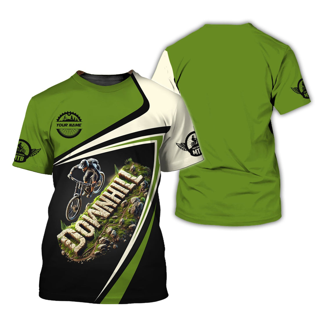 Custom Name Mountain Bike 3D T-Shirt Downhill, Mountain Bike Polo Shirt, Lightweight Sportswear, Personalized MTB Apparel, Gift for Cyclists