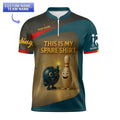 BowlSquad bowling jersey shirt in dark teal & gold with “This Is My Spare Shirt” print and removable team name label