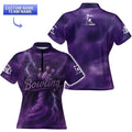 Purple Thunderstorm Bowling Jersey featuring lightning and custom name/team options.