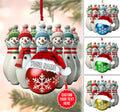 Set of snowman bowling pin Christmas ornaments in multiple colors with personalized text.