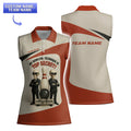 Front and back of a women’s sleeveless tank-style bowling polo, showing the “Top Secret Technique” skeleton motif on the front and space for team name on the back.