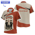 Front and back of a youth-sized bowling polo shirt, featuring the “Top Secret” skeleton graphic on the front and a team name area on the back.