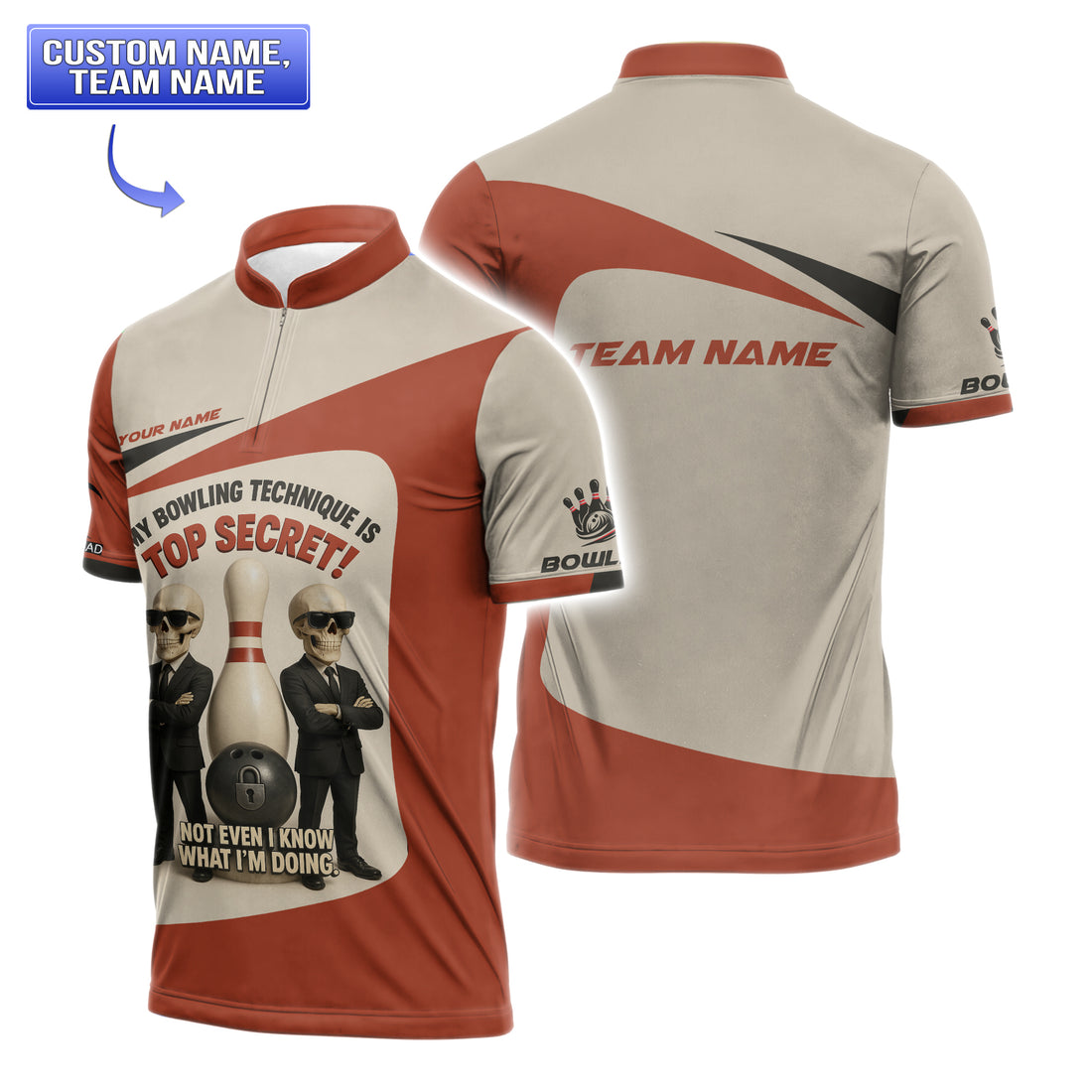 Custom men’s bowling jersey with bold skull design