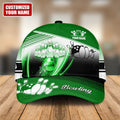 Green bowling-themed custom cap with motion design and bowling pins