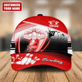 Custom red bowling cap for bowlers with energetic strike design