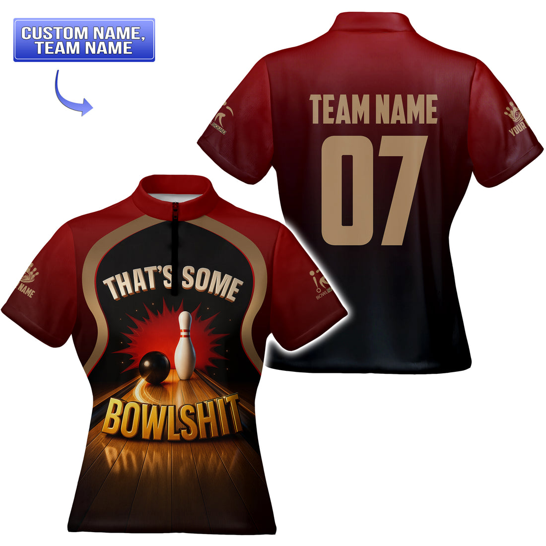 Front view of That’s Some Bowlshit Bowling Jersey with bold custom graphic