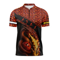 Personalized youth bowling jersey with fire dragon and bowling strike artwork