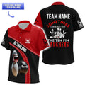 Short sleeve youth's bowling polo with “Sometimes I can almost hear the ten pin laughing” quote and playful team design
