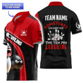 Custom short sleeve men’s bowling polo with funny cartoon pin and ball, personalized team and player name
