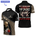 Front view of funny custom bowling jersey with skeleton bowler and name personalization