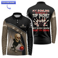 Back of bowling jersey showing “My Bowling Technique Is Top Secret” quote with bowling pins graphic