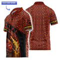 Men’s short-sleeve Molten Dragon’s Fury Bowling Polo featuring fiery scale background and dragon flame pin graphic