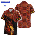 Youth Molten Dragon’s Fury Bowling Polo with red-scale pattern and breathing-fire dragon over bowling pins
