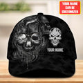 Black snapback bowling cap with white-glowing smoke skull bowling-ball eye and dripping skull graphic