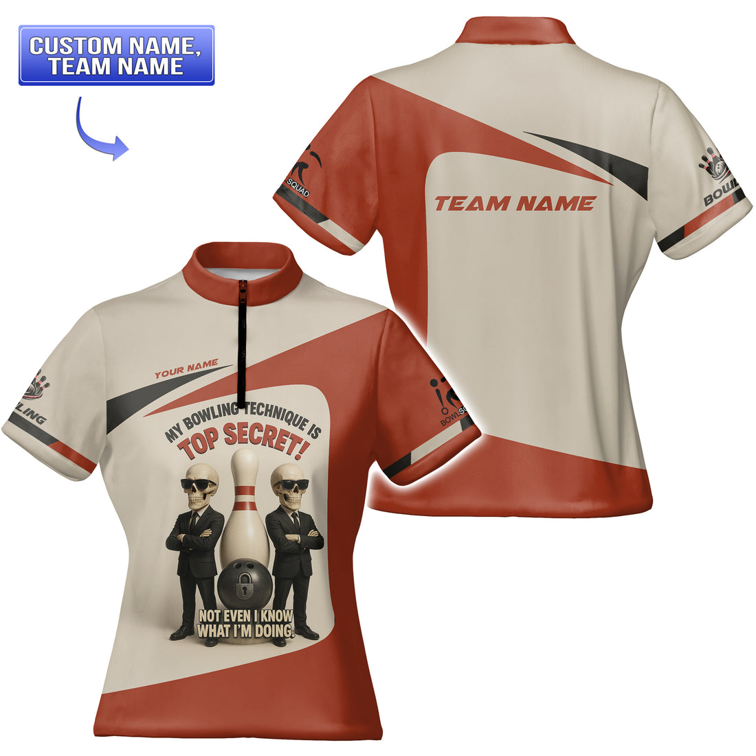 Custom men’s bowling jersey with bold skull design