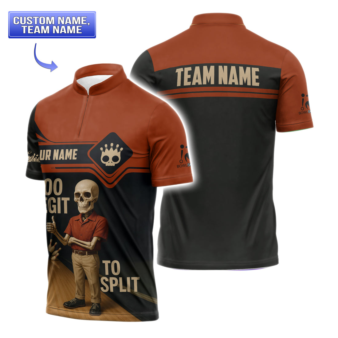 Too Legit to Split Funny Skeleton Retro Bowling Shirt – Custom Team Bowling Jersey for Club