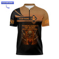 Custom bowling jersey with skull and flame design, front and side view