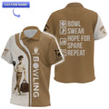 Classic fit youth's bowling shirt with vintage skeleton design and fun game slogan on the back.